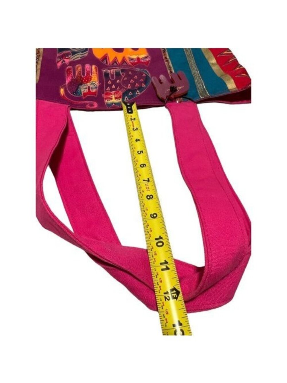 Laurel Burch Cat Geometric Large Shoulder Tote Bag Beaded Inner Pockets EUC - Picture 9 of 12